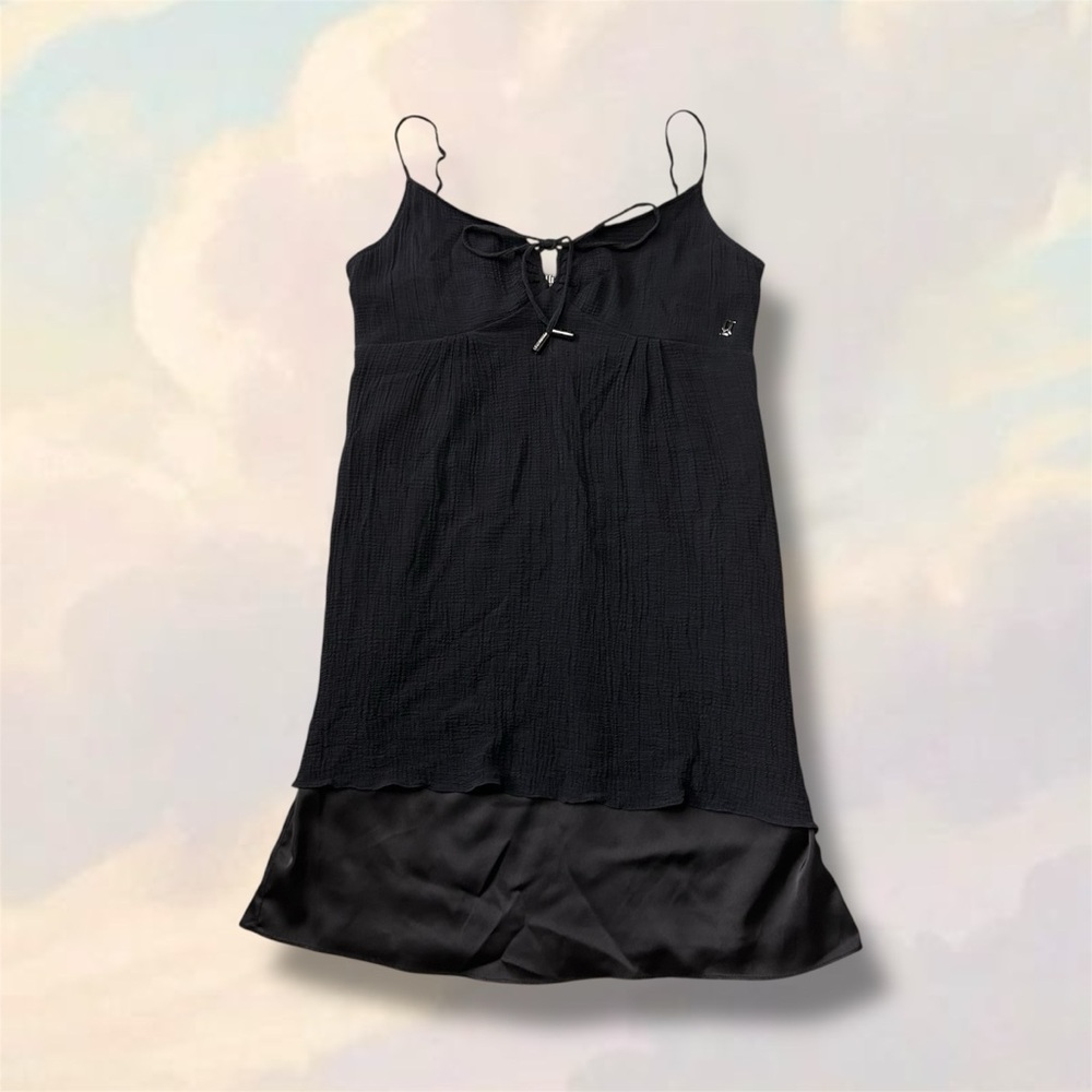 Y2K Galliano black silk mini tank dress